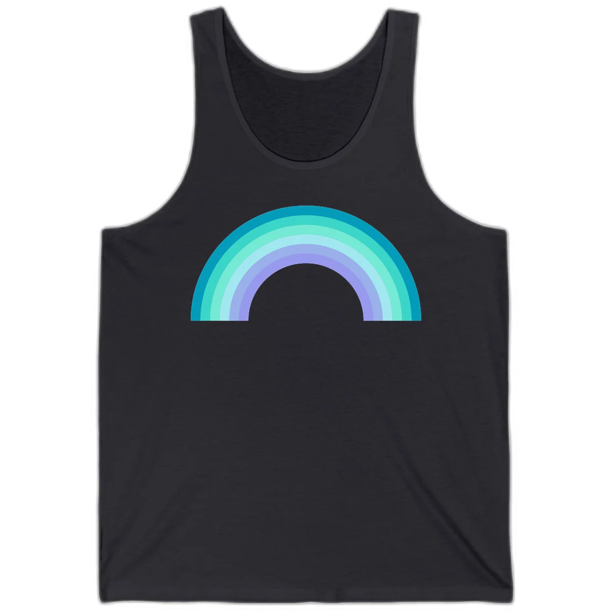 Pastel rainbow arch design featuring concentric semicircular bands in teal, cyan, mint, and lavender gradient colors in Dark Grey