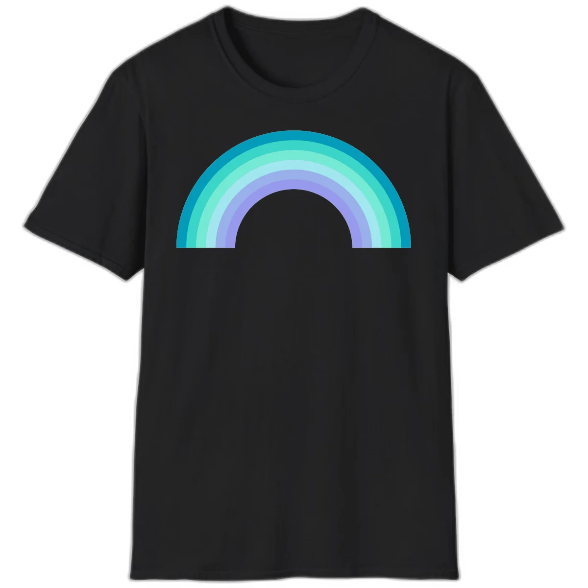 Pastel rainbow arch design featuring concentric semicircular bands in teal, cyan, mint, and lavender gradient colors in Black