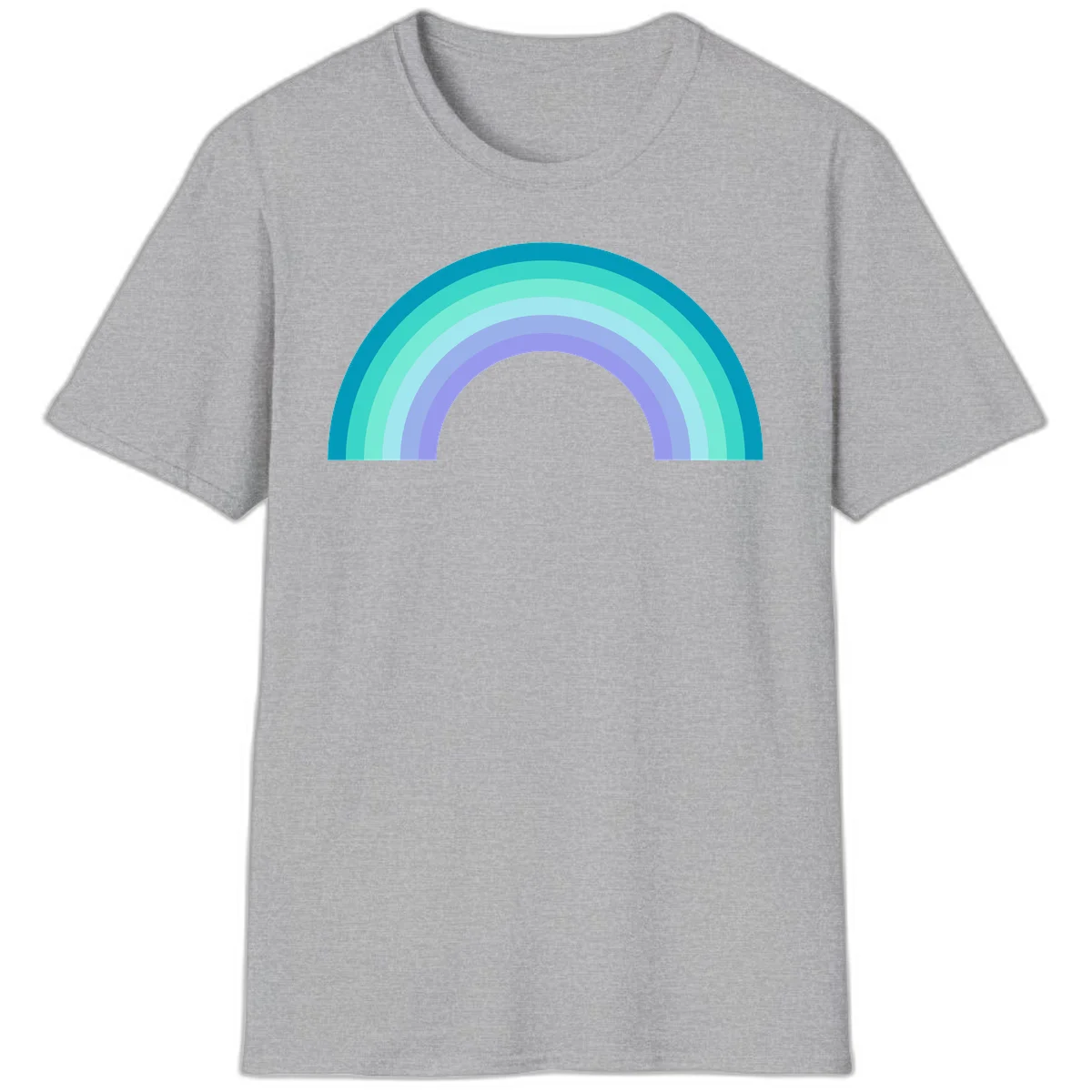 Pastel rainbow arch design featuring concentric semicircular bands in teal, cyan, mint, and lavender gradient colors in Sport Grey