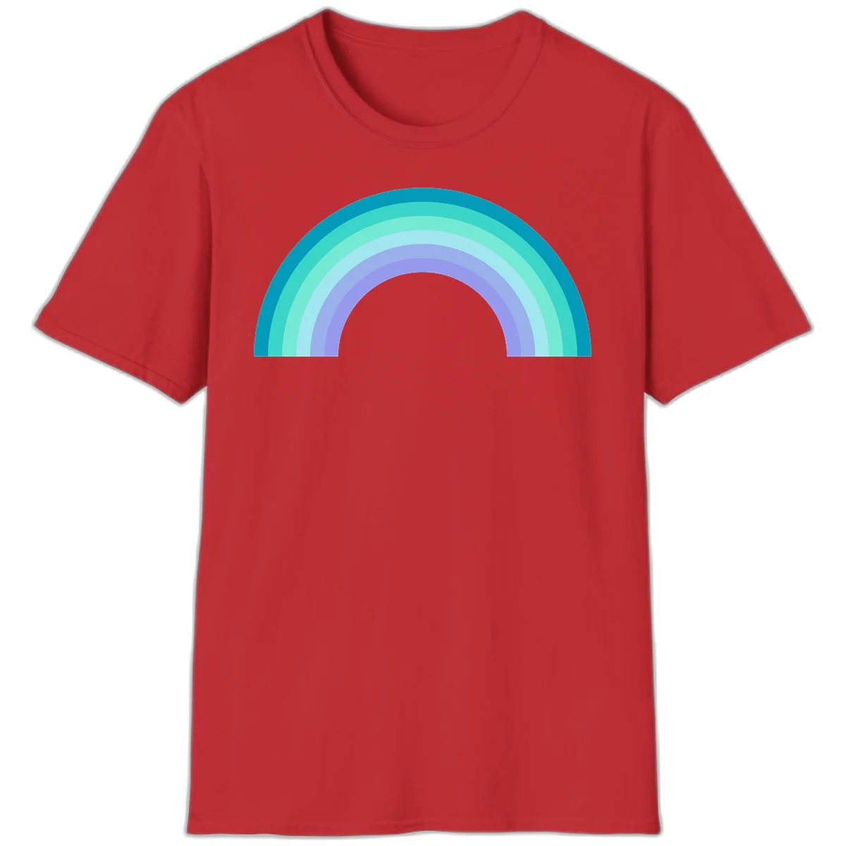 Pastel rainbow arch design featuring concentric semicircular bands in teal, cyan, mint, and lavender gradient colors in Red