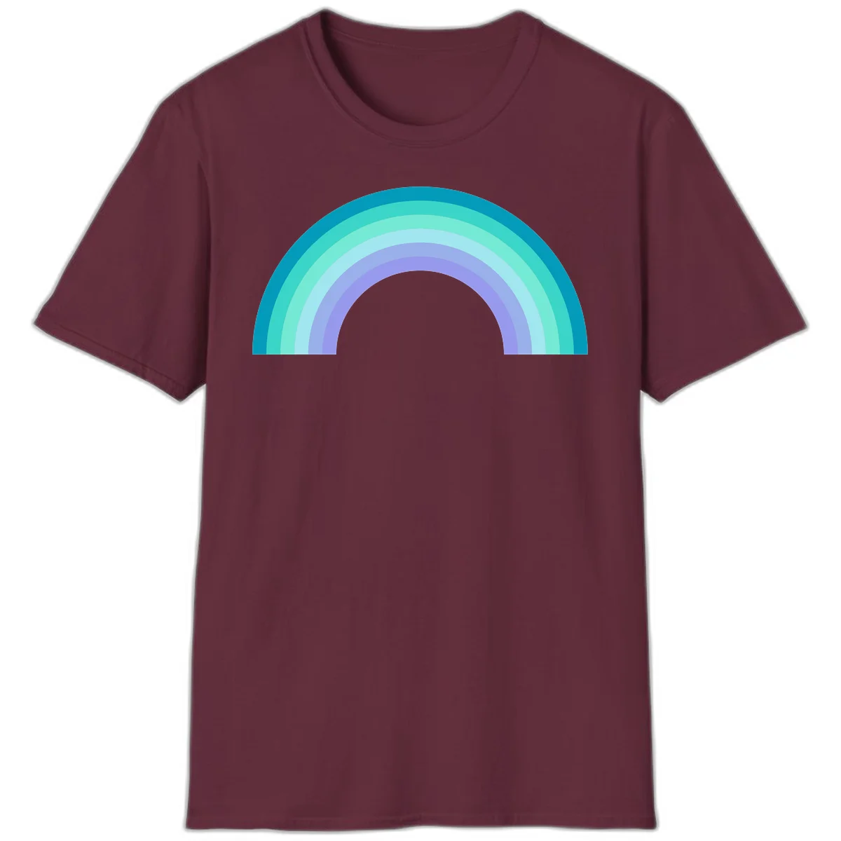 Pastel rainbow arch design featuring concentric semicircular bands in teal, cyan, mint, and lavender gradient colors in Maroon