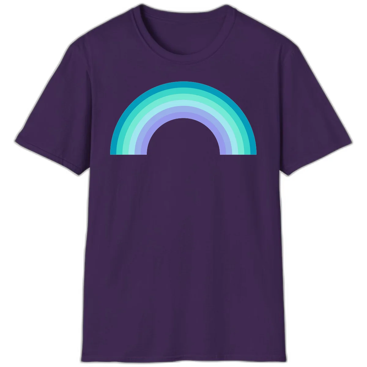 Pastel rainbow arch design featuring concentric semicircular bands in teal, cyan, mint, and lavender gradient colors in Purple