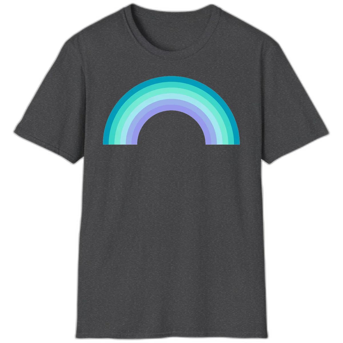 Pastel rainbow arch design featuring concentric semicircular bands in teal, cyan, mint, and lavender gradient colors in Dark Heather