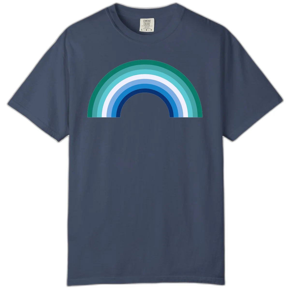 Concentric rainbow arcs design featuring nested semicircles in teal, cyan, white, and blue gradient layers in Midnight