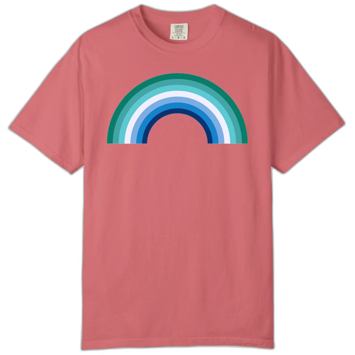 Concentric rainbow arcs design featuring nested semicircles in teal, cyan, white, and blue gradient layers in Watermelon
