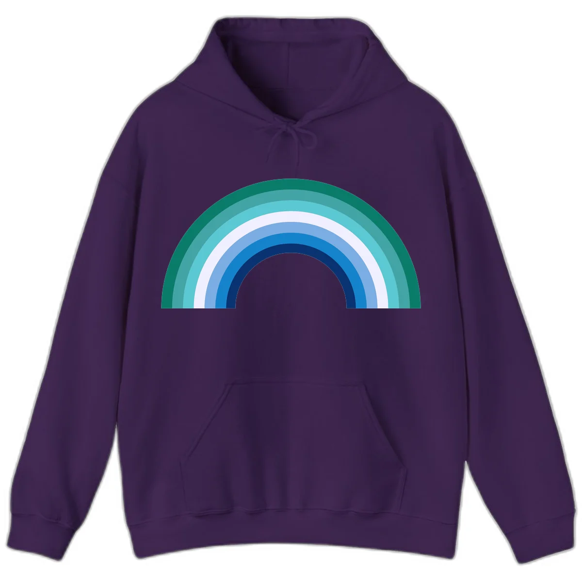 Concentric rainbow arcs design featuring nested semicircles in teal, cyan, white, and blue gradient layers in Purple