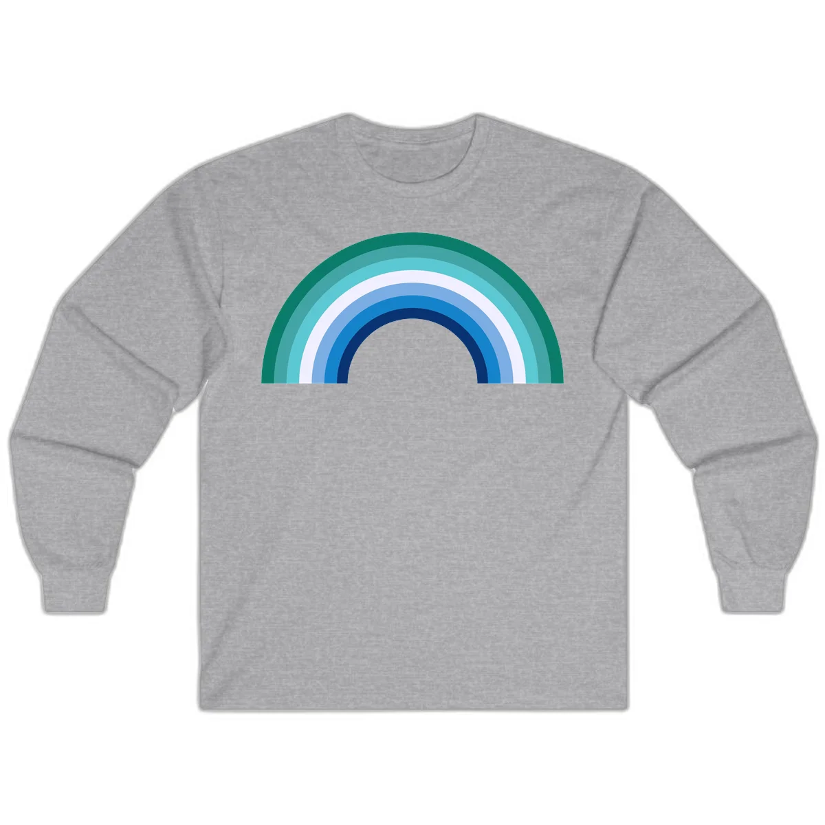 Concentric rainbow arcs design featuring nested semicircles in teal, cyan, white, and blue gradient layers in Sport Grey