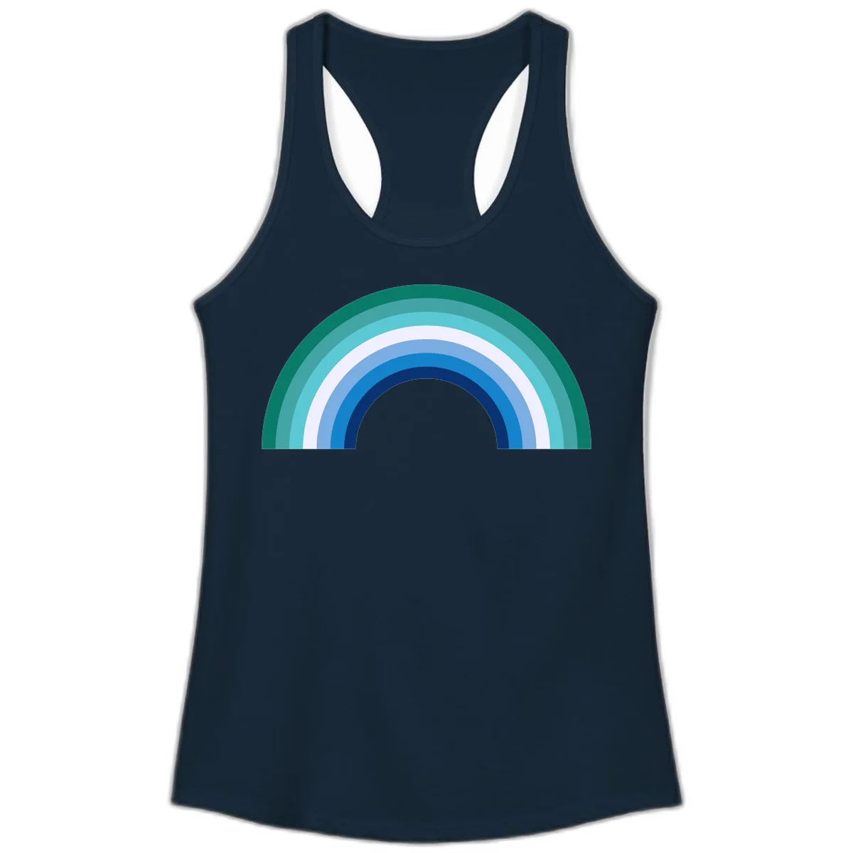Concentric rainbow arcs design featuring nested semicircles in teal, cyan, white, and blue gradient layers in Solid Midnight Navy