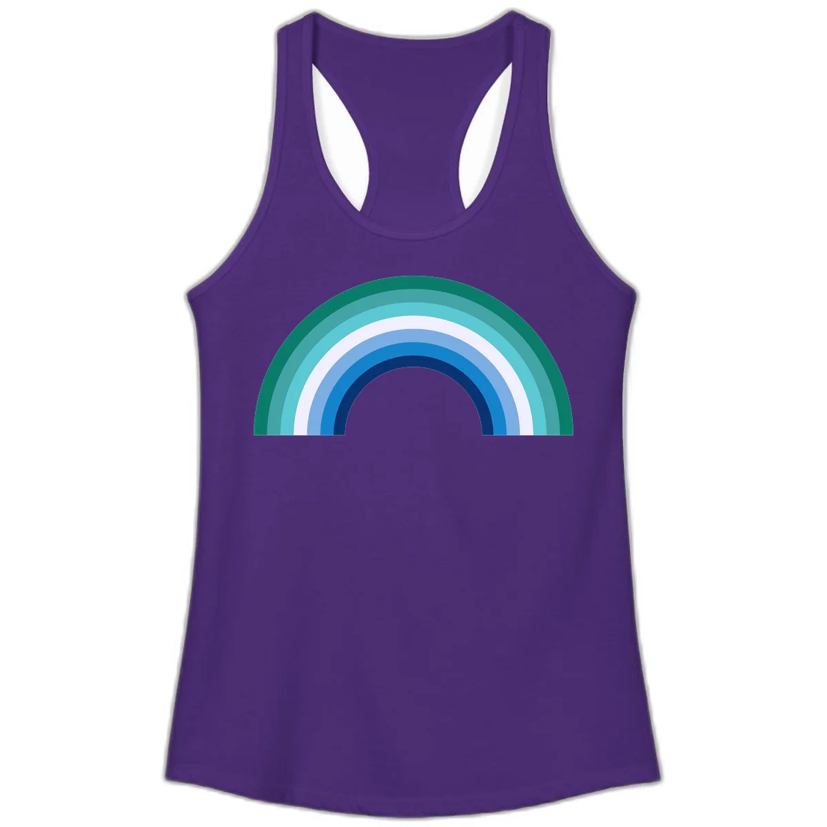 Concentric rainbow arcs design featuring nested semicircles in teal, cyan, white, and blue gradient layers in Solid Purple Rush