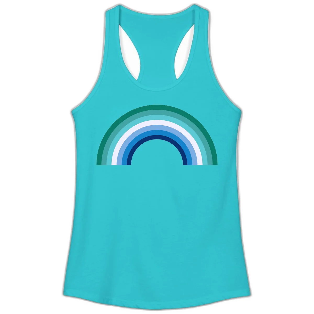 Concentric rainbow arcs design featuring nested semicircles in teal, cyan, white, and blue gradient layers in Solid Tahiti Blue