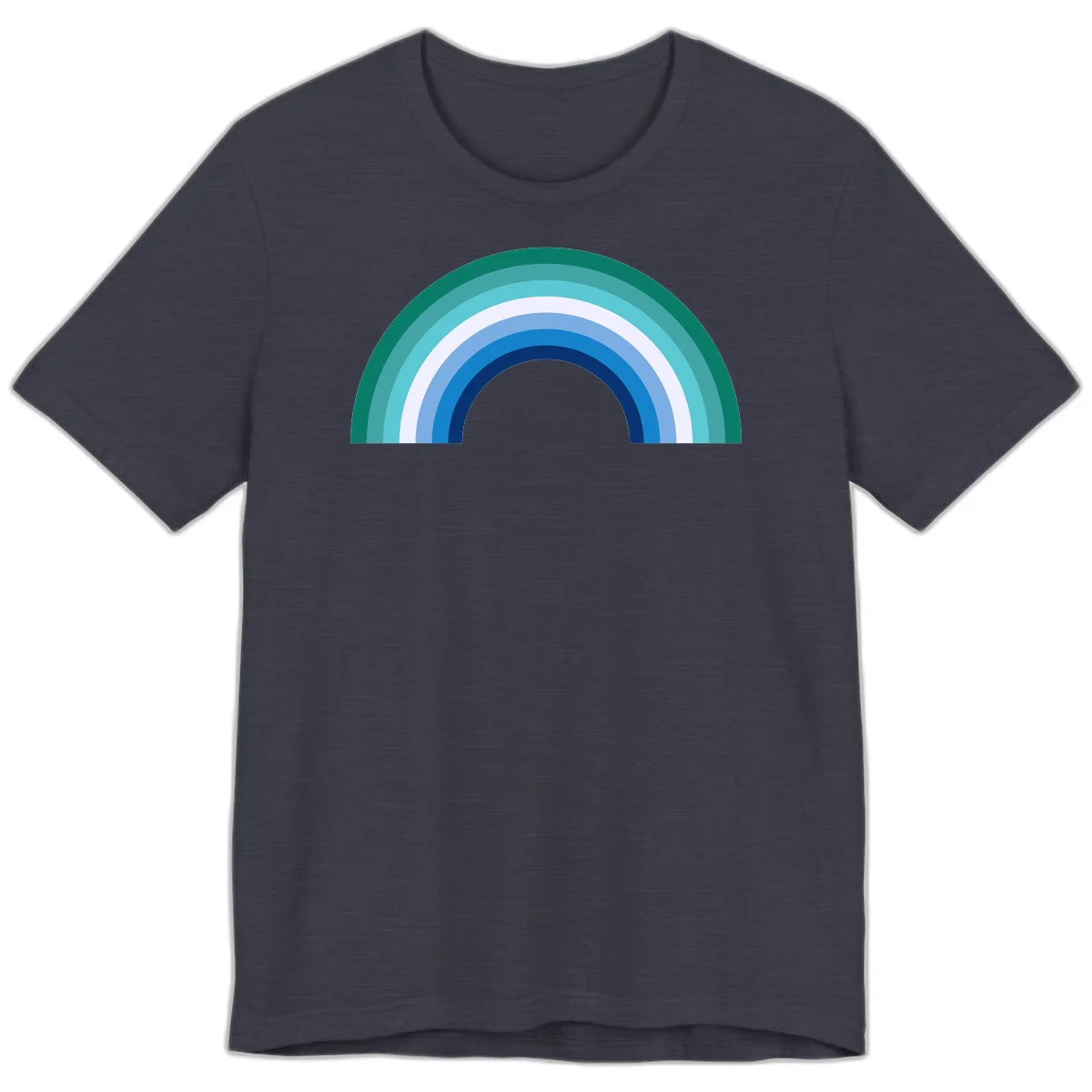 Concentric rainbow arcs design featuring nested semicircles in teal, cyan, white, and blue gradient layers in Heather Midnight Navy