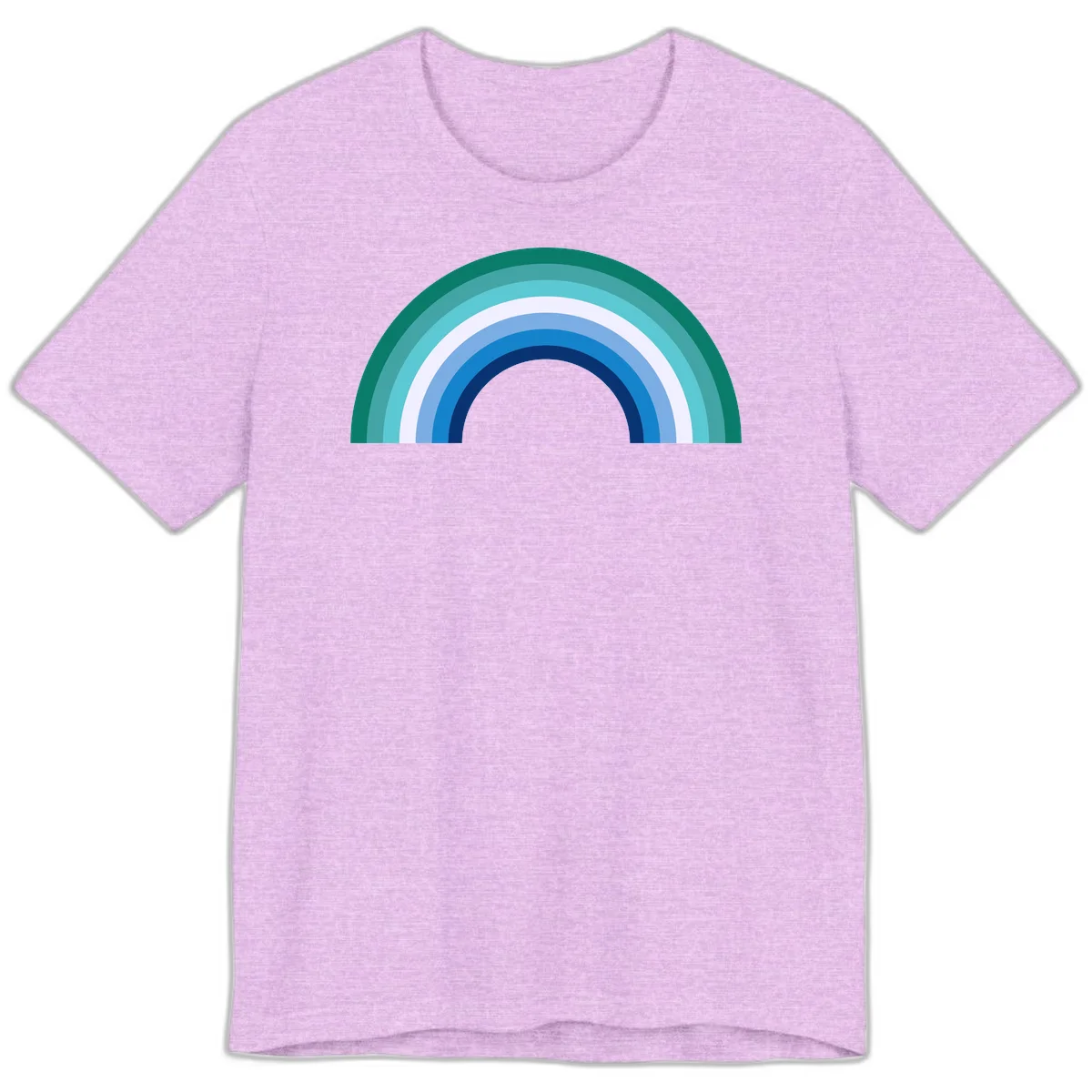 Concentric rainbow arcs design featuring nested semicircles in teal, cyan, white, and blue gradient layers in Heather Prism Lilac
