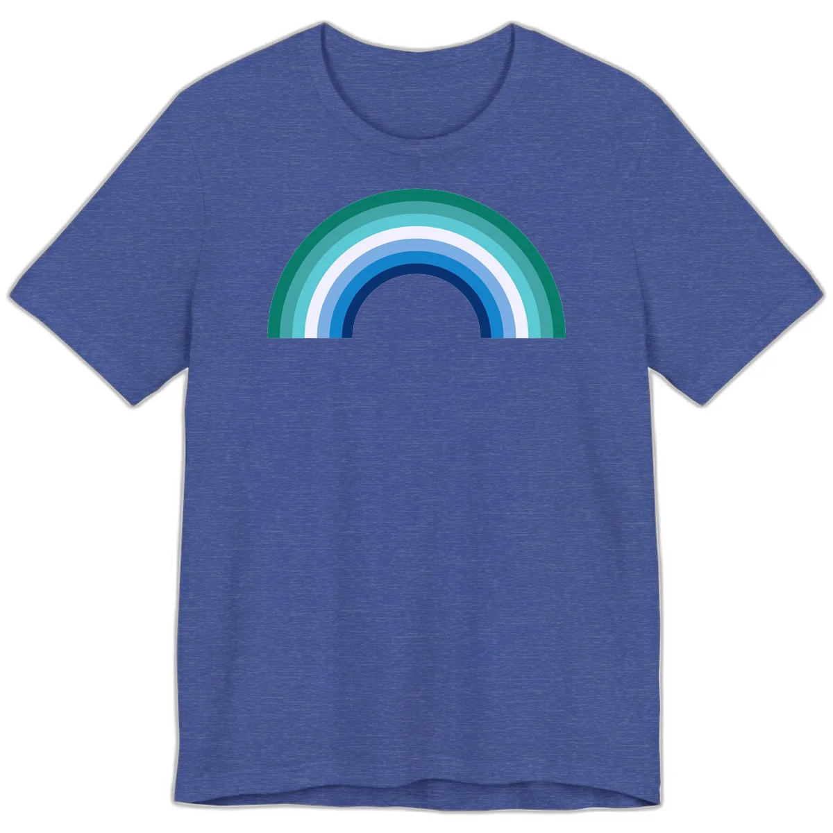 Concentric rainbow arcs design featuring nested semicircles in teal, cyan, white, and blue gradient layers in Heather True Royal
