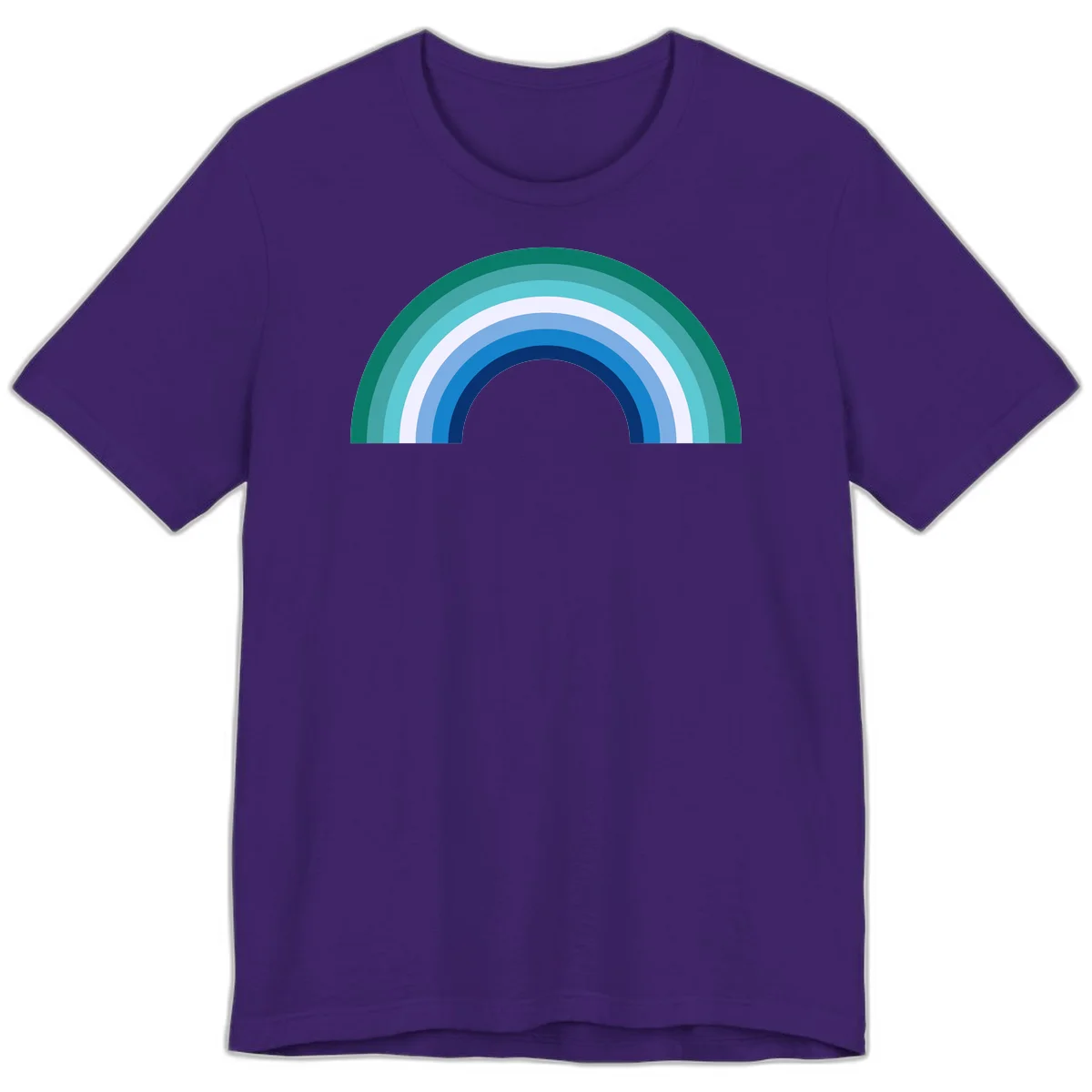 Concentric rainbow arcs design featuring nested semicircles in teal, cyan, white, and blue gradient layers in Team Purple