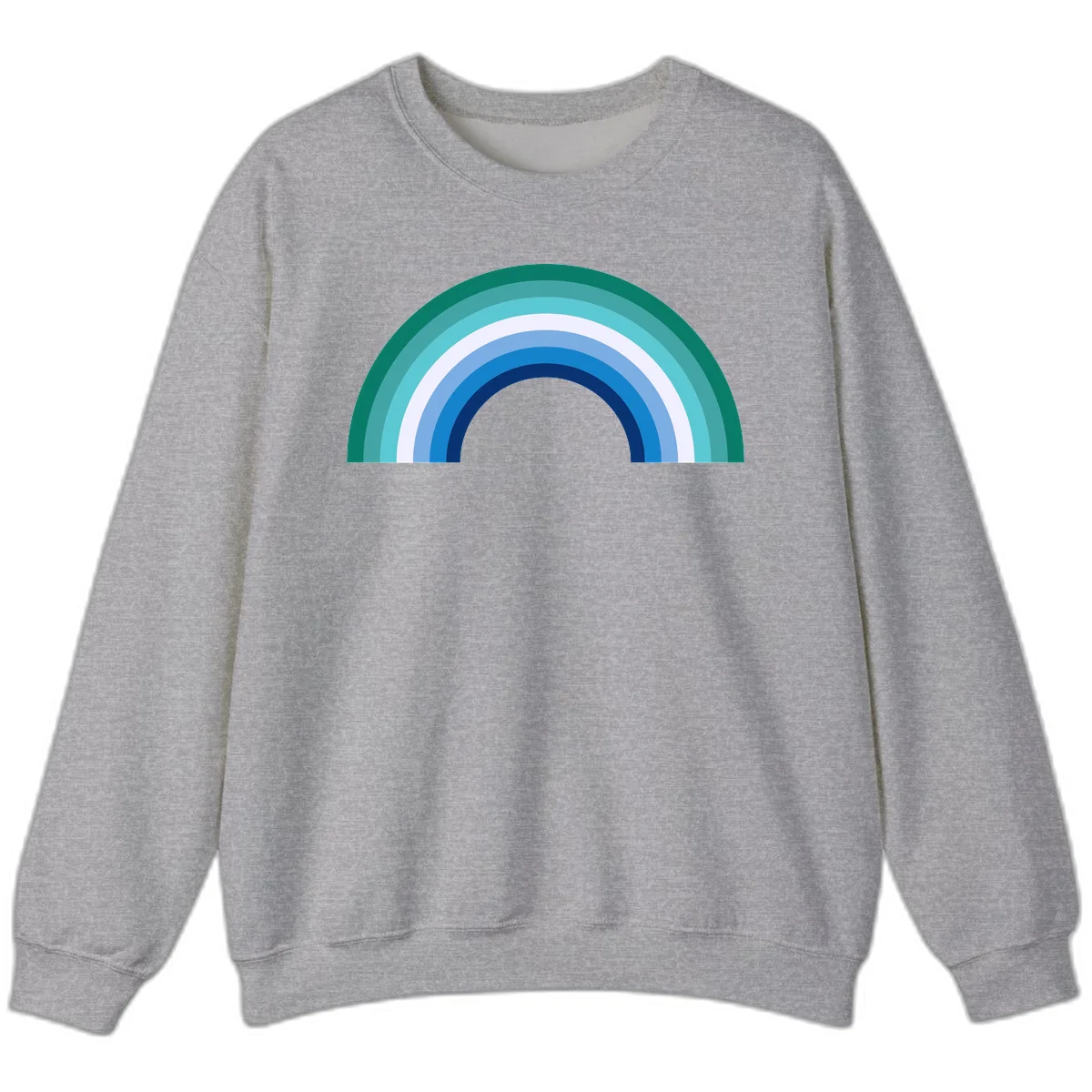Concentric rainbow arcs design featuring nested semicircles in teal, cyan, white, and blue gradient layers in Sport Grey