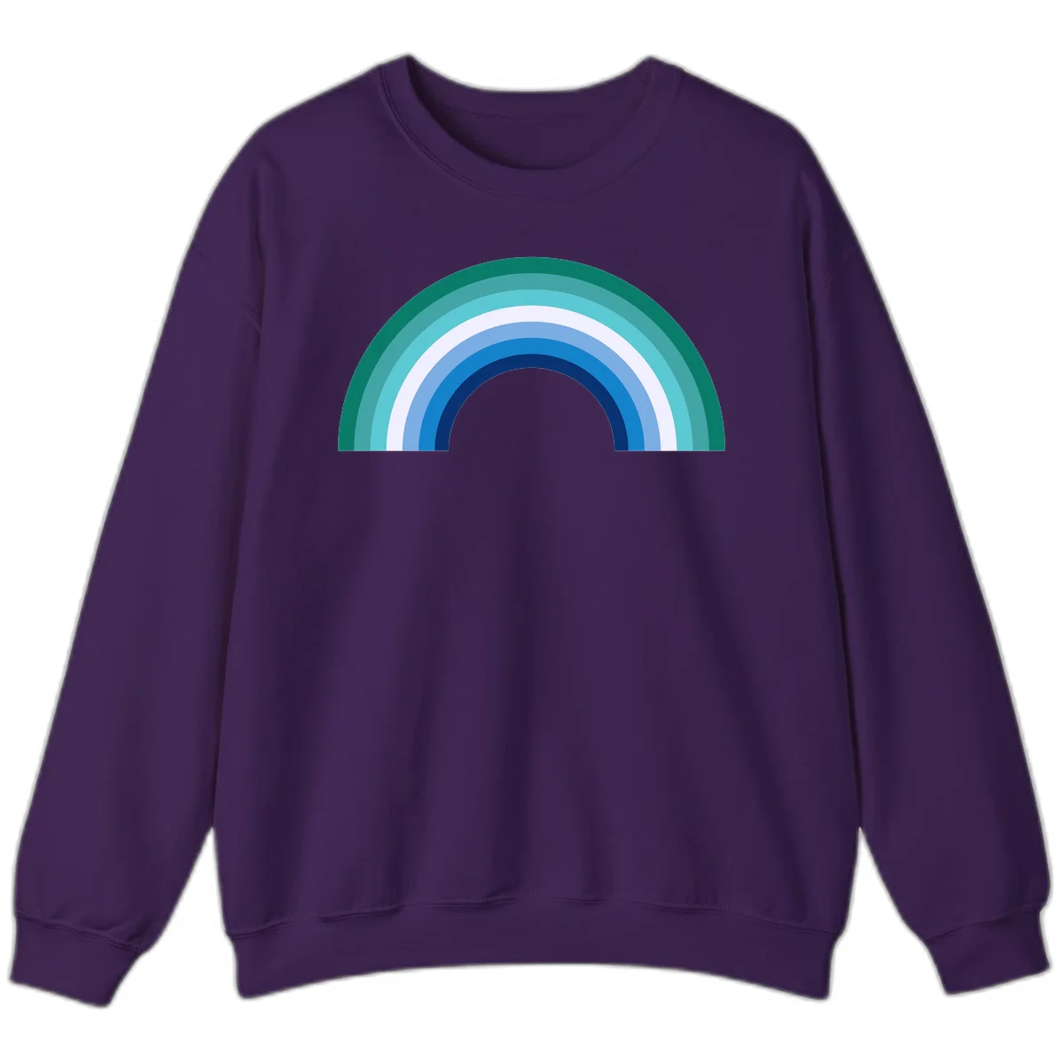 Concentric rainbow arcs design featuring nested semicircles in teal, cyan, white, and blue gradient layers in Purple