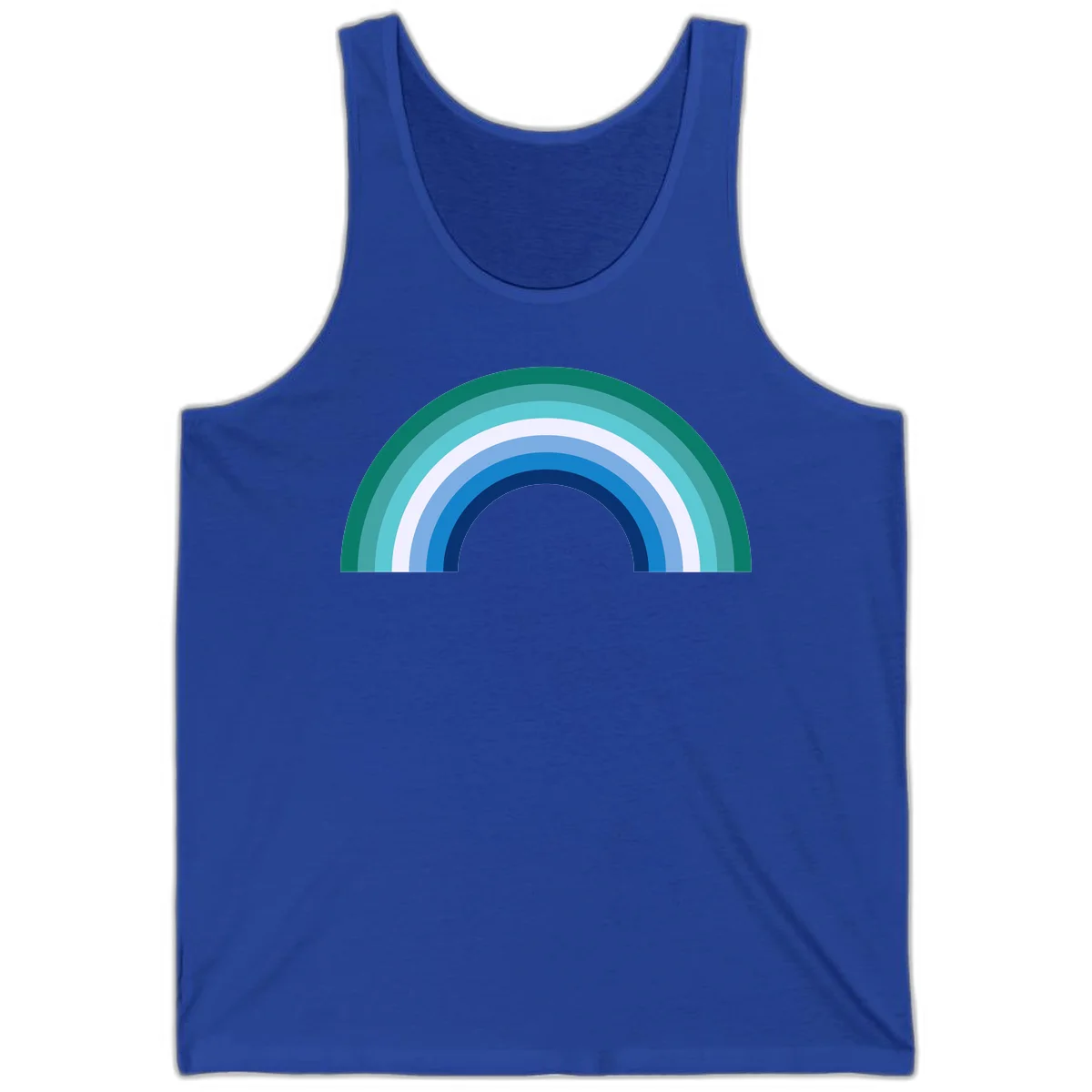 Concentric rainbow arcs design featuring nested semicircles in teal, cyan, white, and blue gradient layers in True Royal