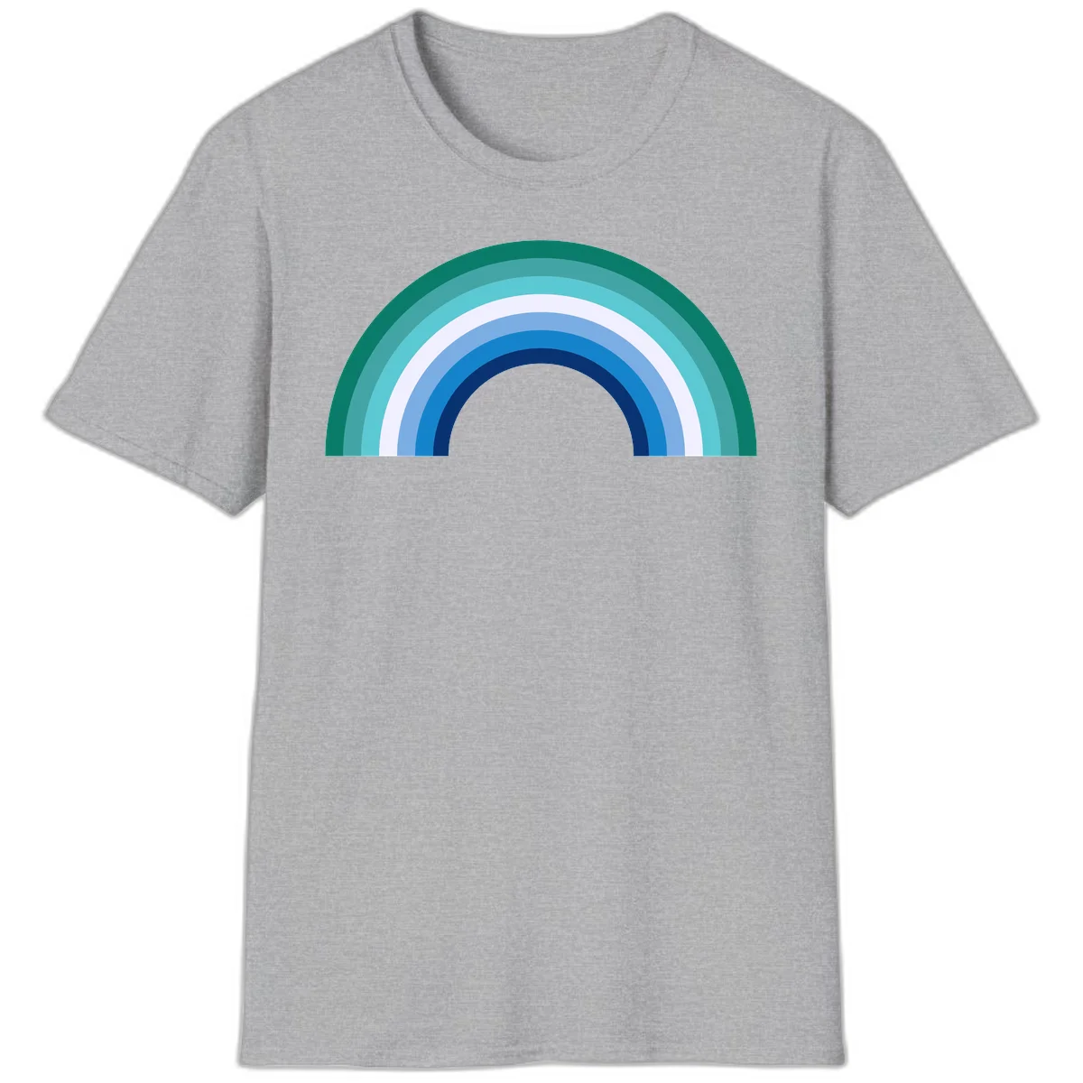 Concentric rainbow arcs design featuring nested semicircles in teal, cyan, white, and blue gradient layers in Sport Grey
