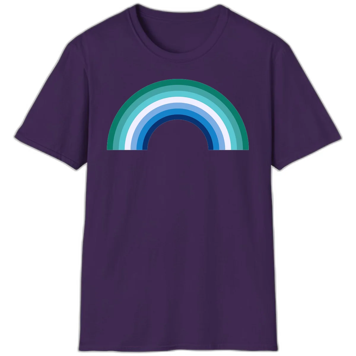 Concentric rainbow arcs design featuring nested semicircles in teal, cyan, white, and blue gradient layers in Purple