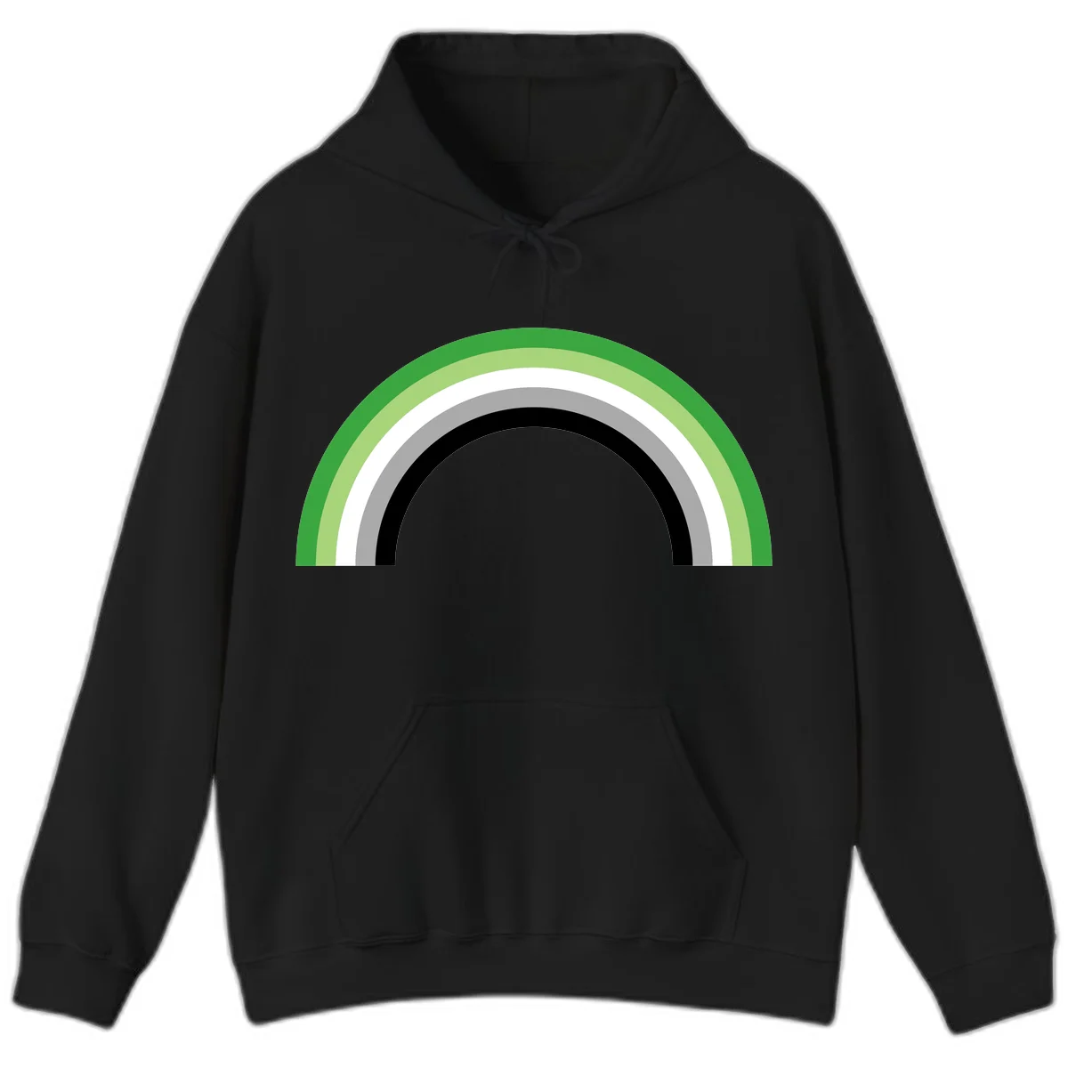 Minimalist rainbow arc design with five concentric colored semicircles in green, light green, white, gray, and black stripes in Black