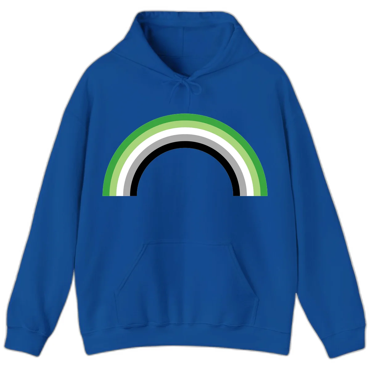 Minimalist rainbow arc design with five concentric colored semicircles in green, light green, white, gray, and black stripes in Royal