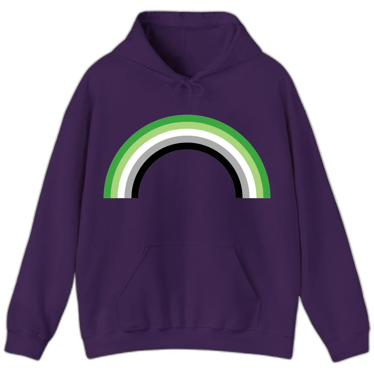 Minimalist rainbow arc design with five concentric colored semicircles in green, light green, white, gray, and black stripes in Purple