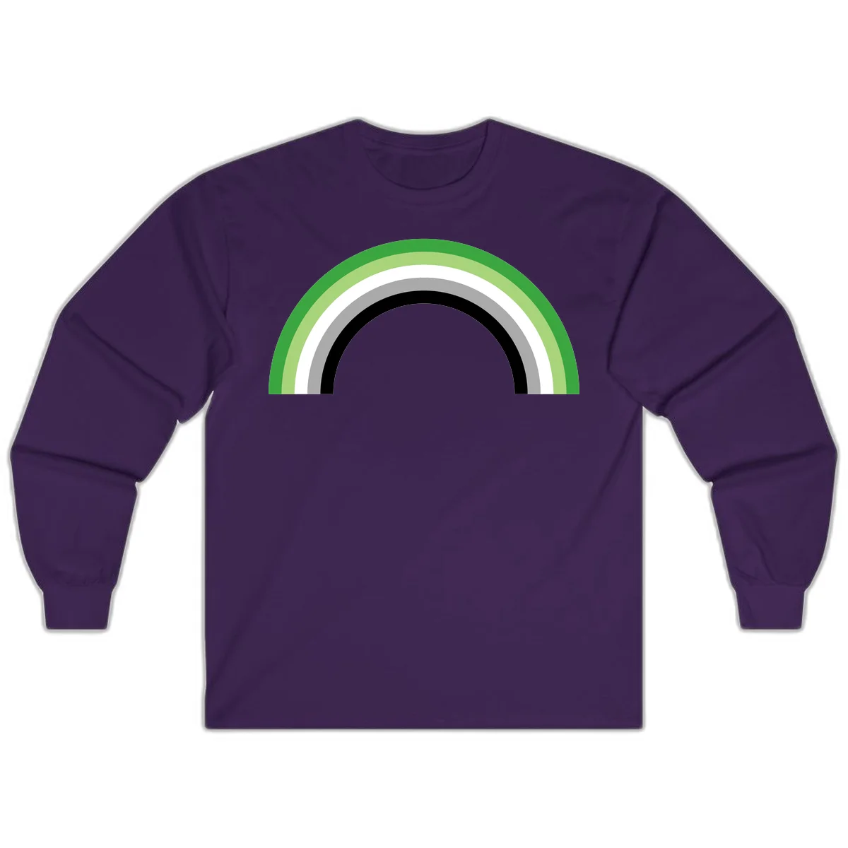 Minimalist rainbow arc design with five concentric colored semicircles in green, light green, white, gray, and black stripes in Purple