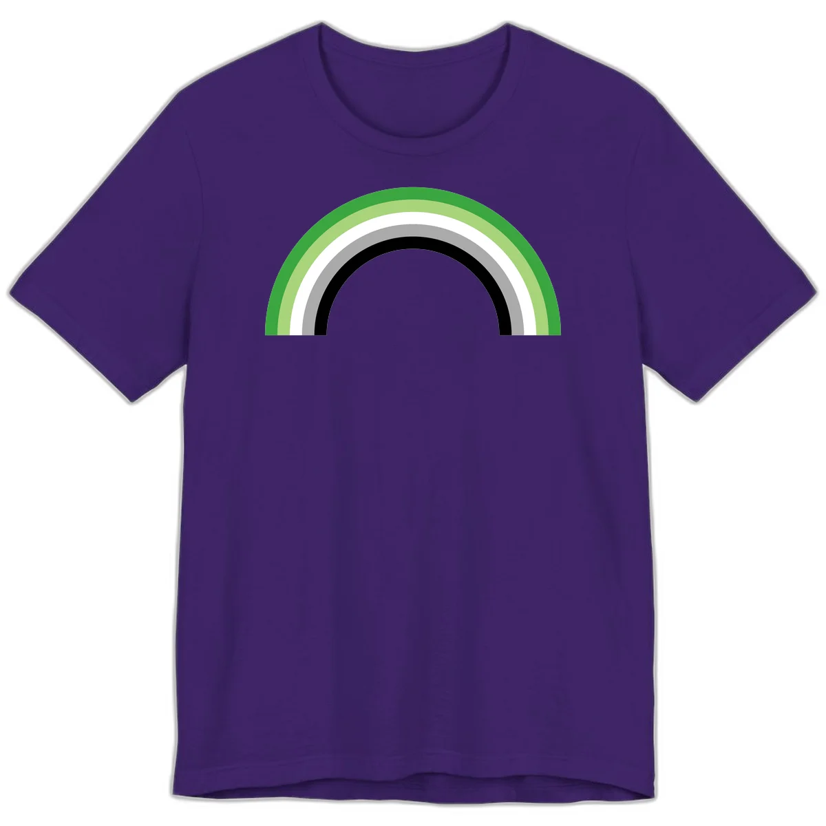 Minimalist rainbow arc design with five concentric colored semicircles in green, light green, white, gray, and black stripes in Team Purple
