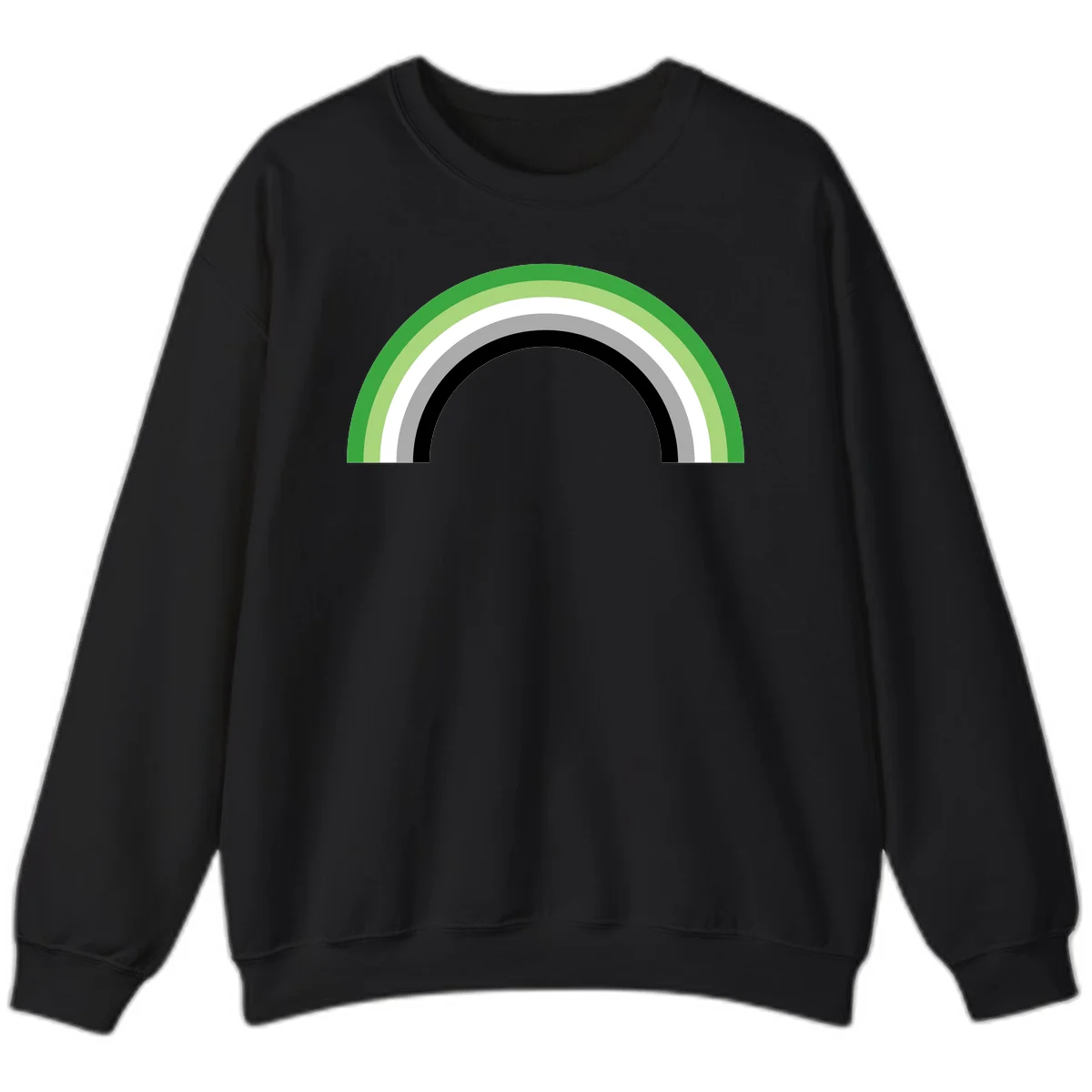 Minimalist rainbow arc design with five concentric colored semicircles in green, light green, white, gray, and black stripes in Black