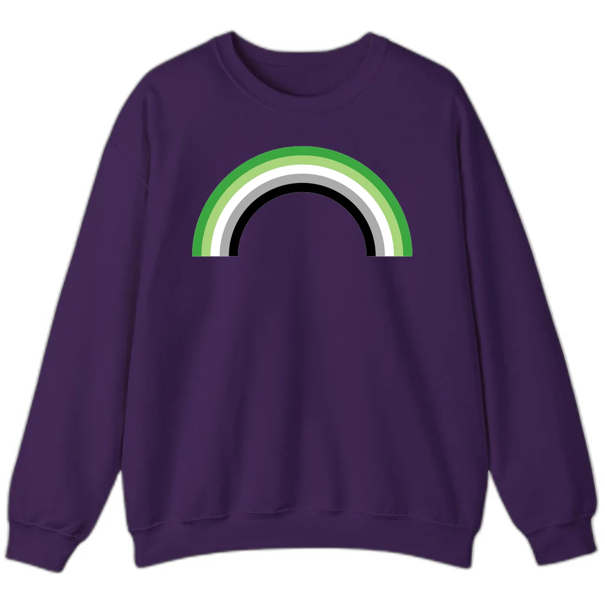 Minimalist rainbow arc design with five concentric colored semicircles in green, light green, white, gray, and black stripes in Purple