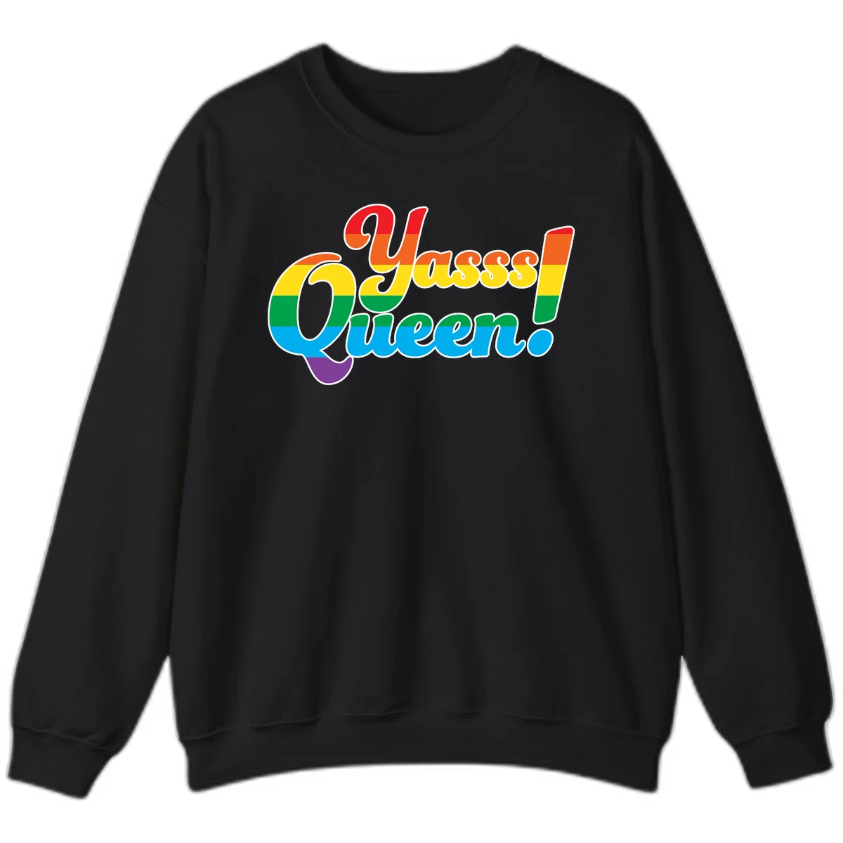 Rainbow pride flag striped text reading 'Unapologetically Queer!' with bold white outline on gray background in Black