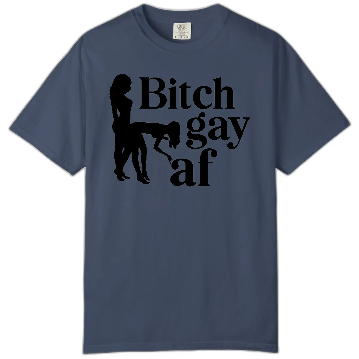 Black silhouettes of two women in intimate pose with 'Bitch gay af' text, bitch-gay-af-pride design in Midnight