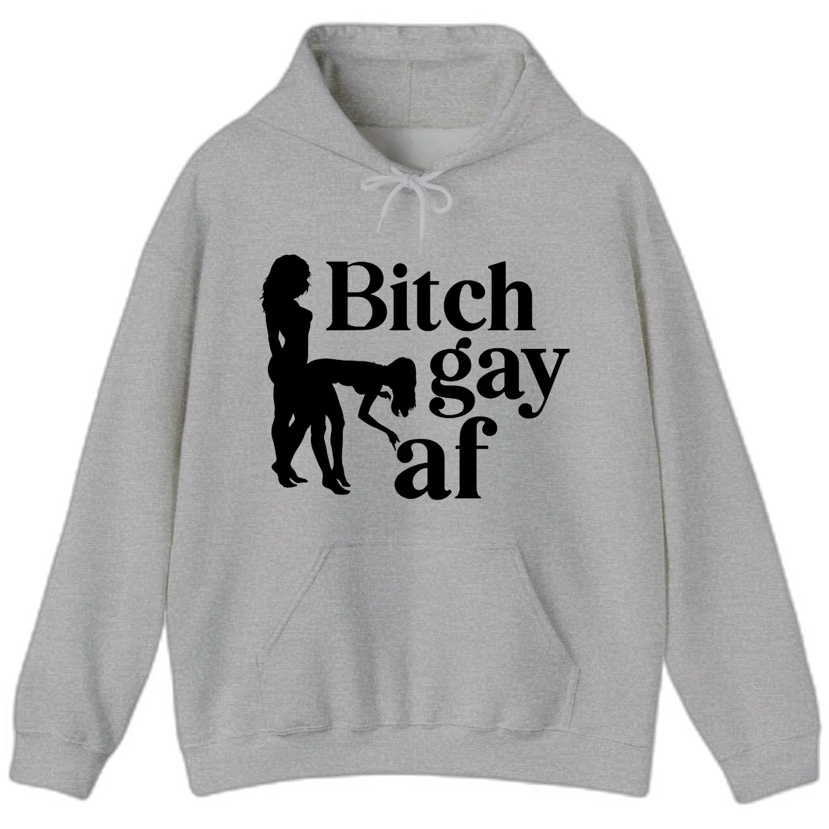 Black silhouettes of two women in intimate pose with 'Bitch gay af' text, bitch-gay-af-pride design in Sport Grey
