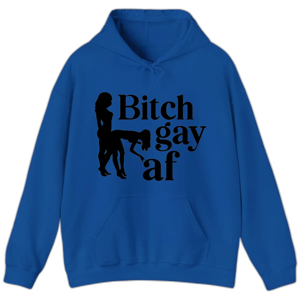 Black silhouettes of two women in intimate pose with 'Bitch gay af' text, bitch-gay-af-pride design in Royal