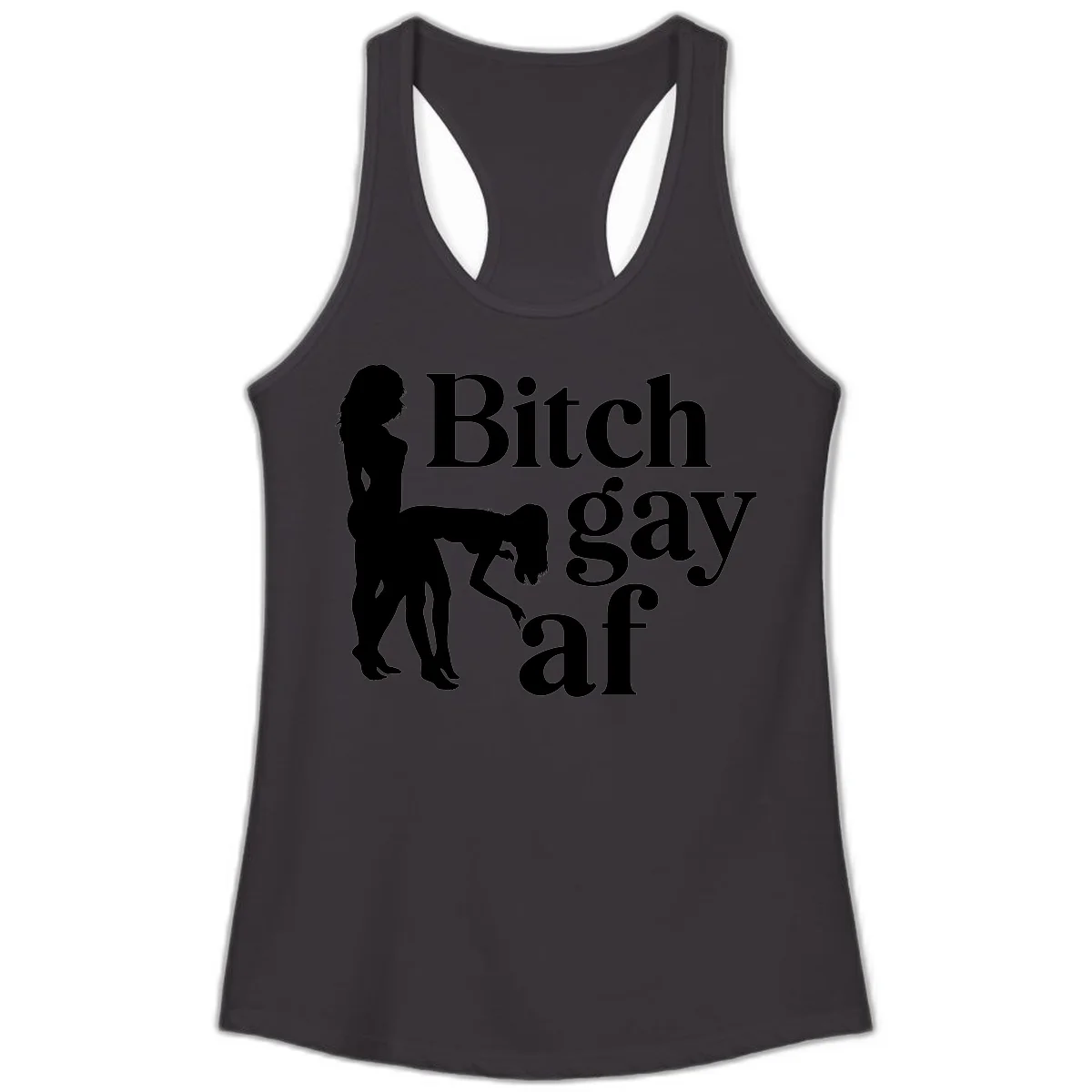 Black silhouettes of two women in intimate pose with 'Bitch gay af' text, bitch-gay-af-pride design in Black