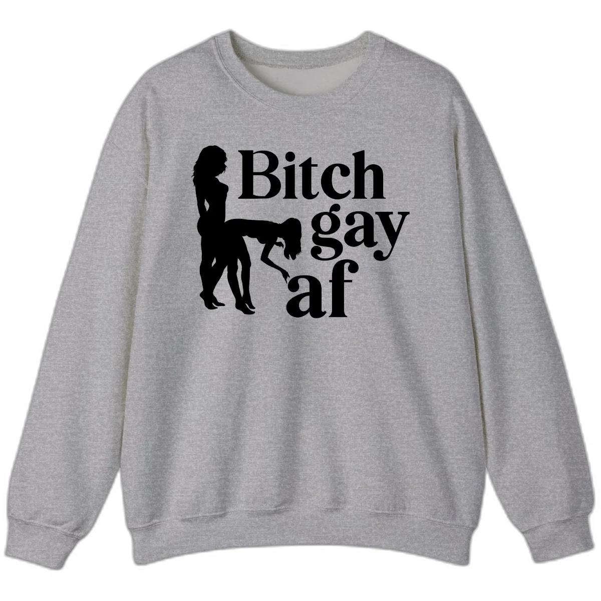Black silhouettes of two women in intimate pose with 'Bitch gay af' text, bitch-gay-af-pride design in Sport Grey