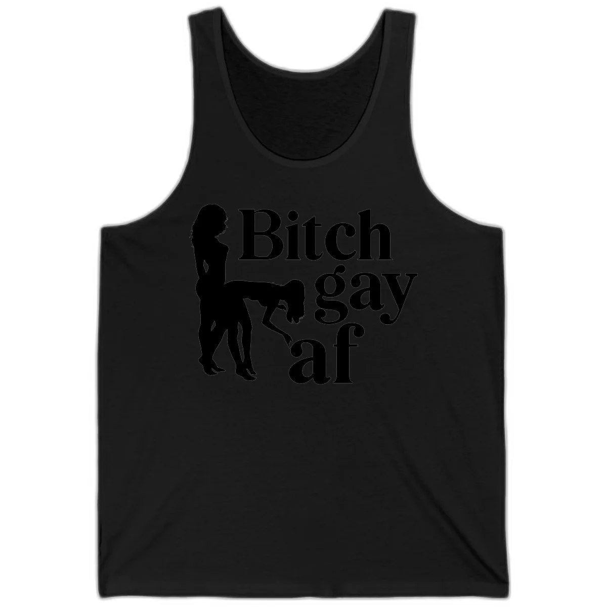 Black silhouettes of two women in intimate pose with 'Bitch gay af' text, bitch-gay-af-pride design in Black