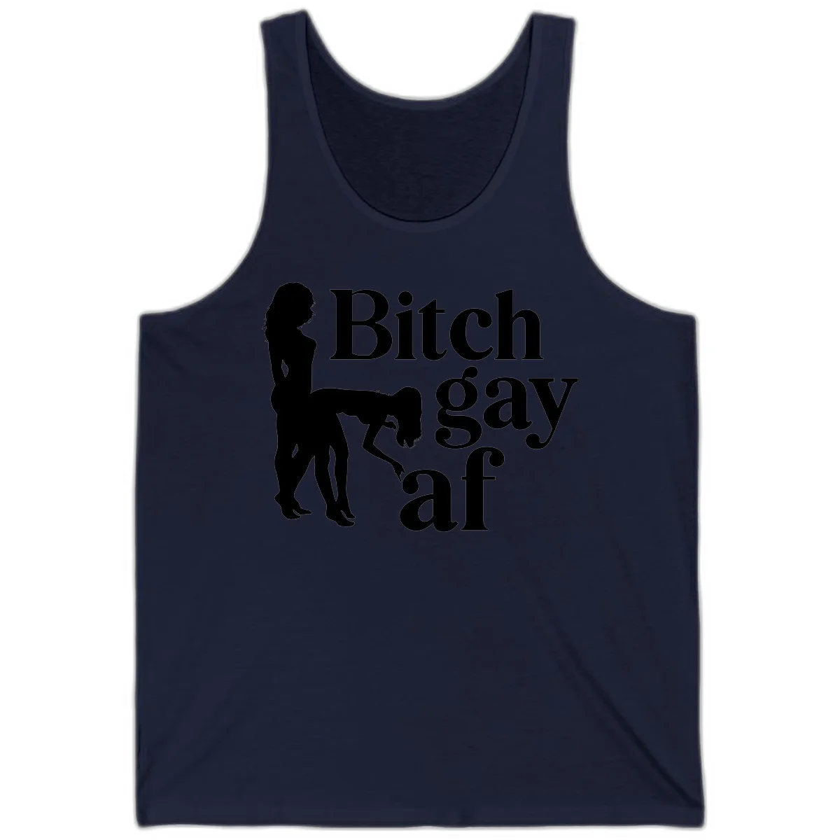 Black silhouettes of two women in intimate pose with 'Bitch gay af' text, bitch-gay-af-pride design in Navy
