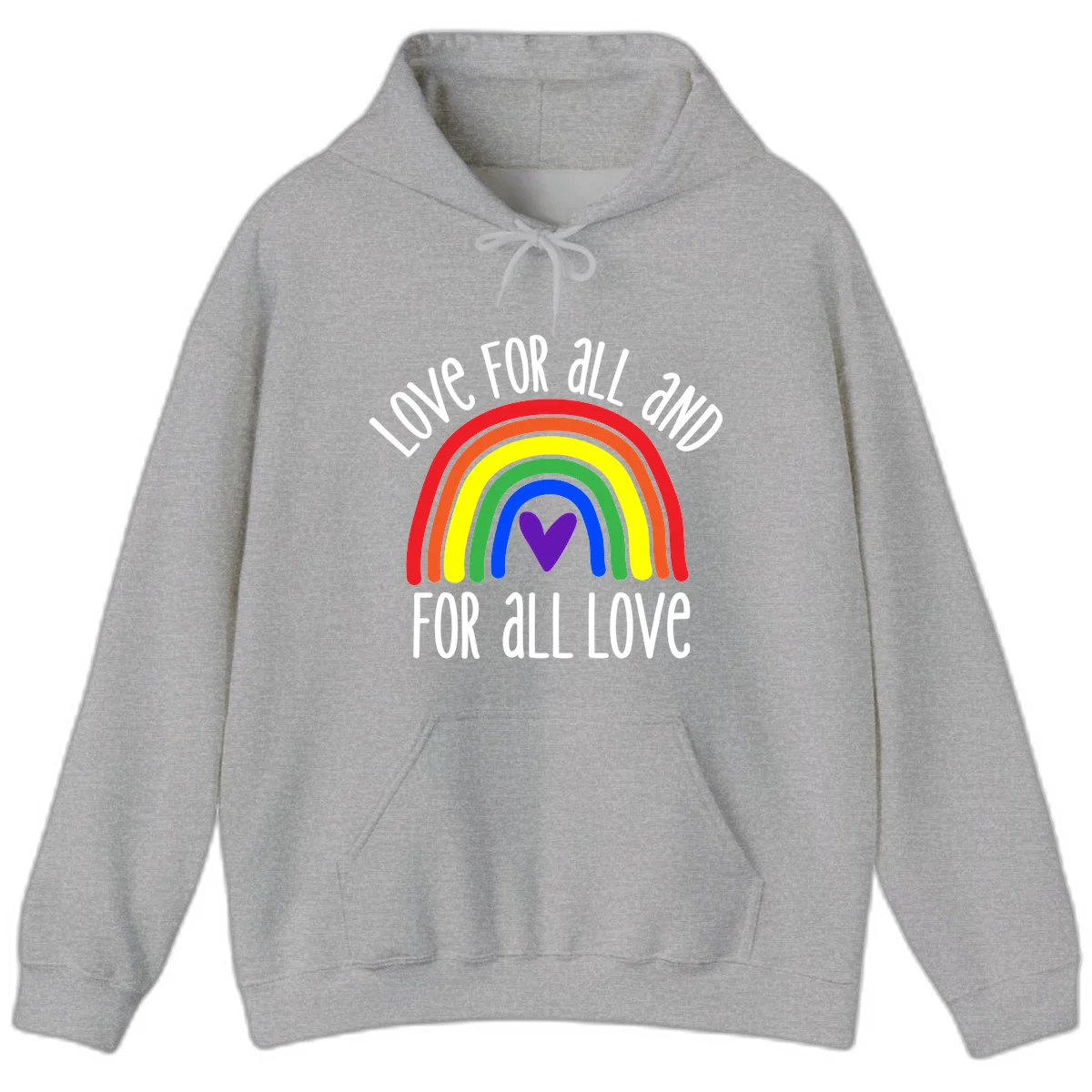Rainbow with purple heart center and 'Love For All And For All Love' text - pride design in Sport Grey