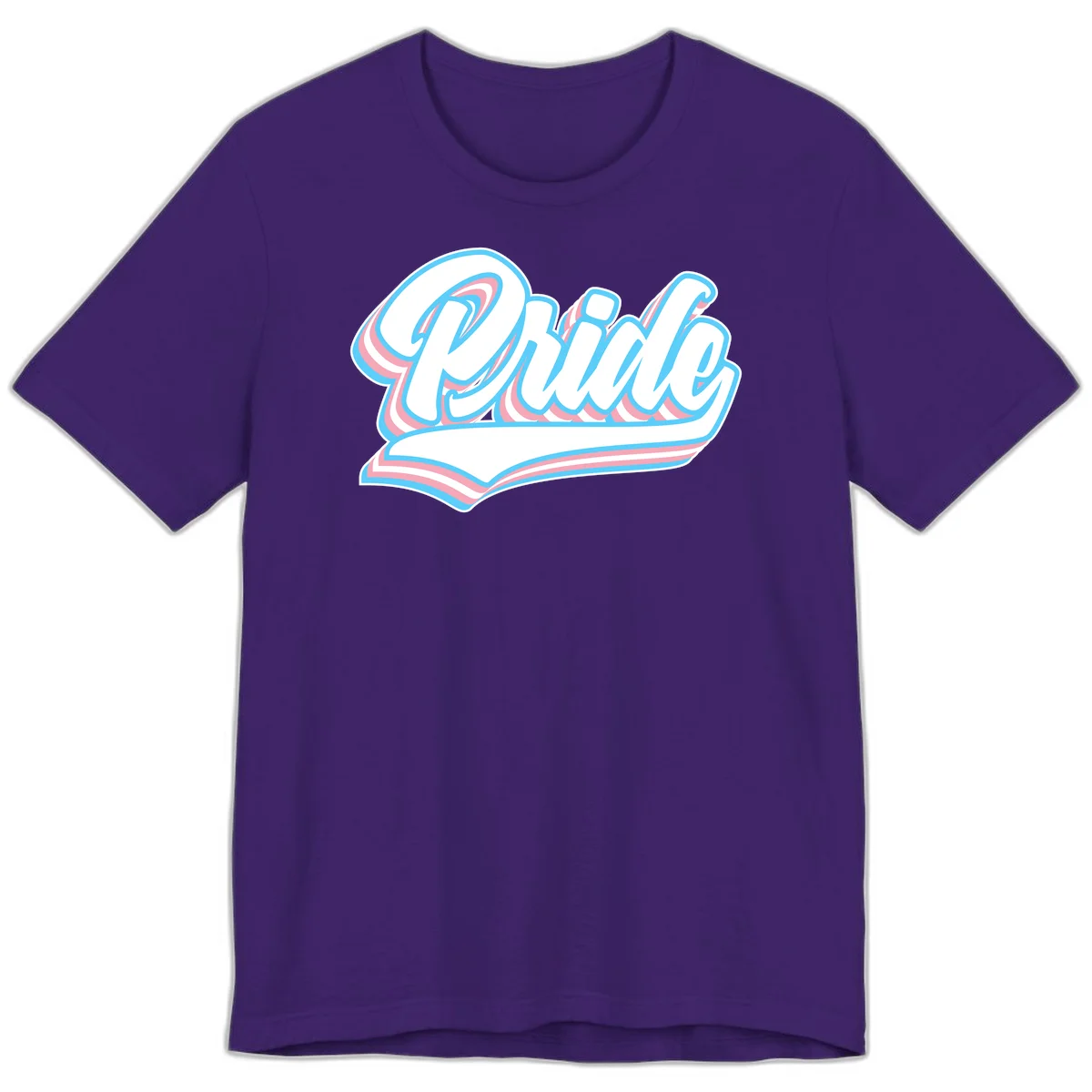 Retro pride wave script design with blue and pink layered lettering and curved banner in Team Purple