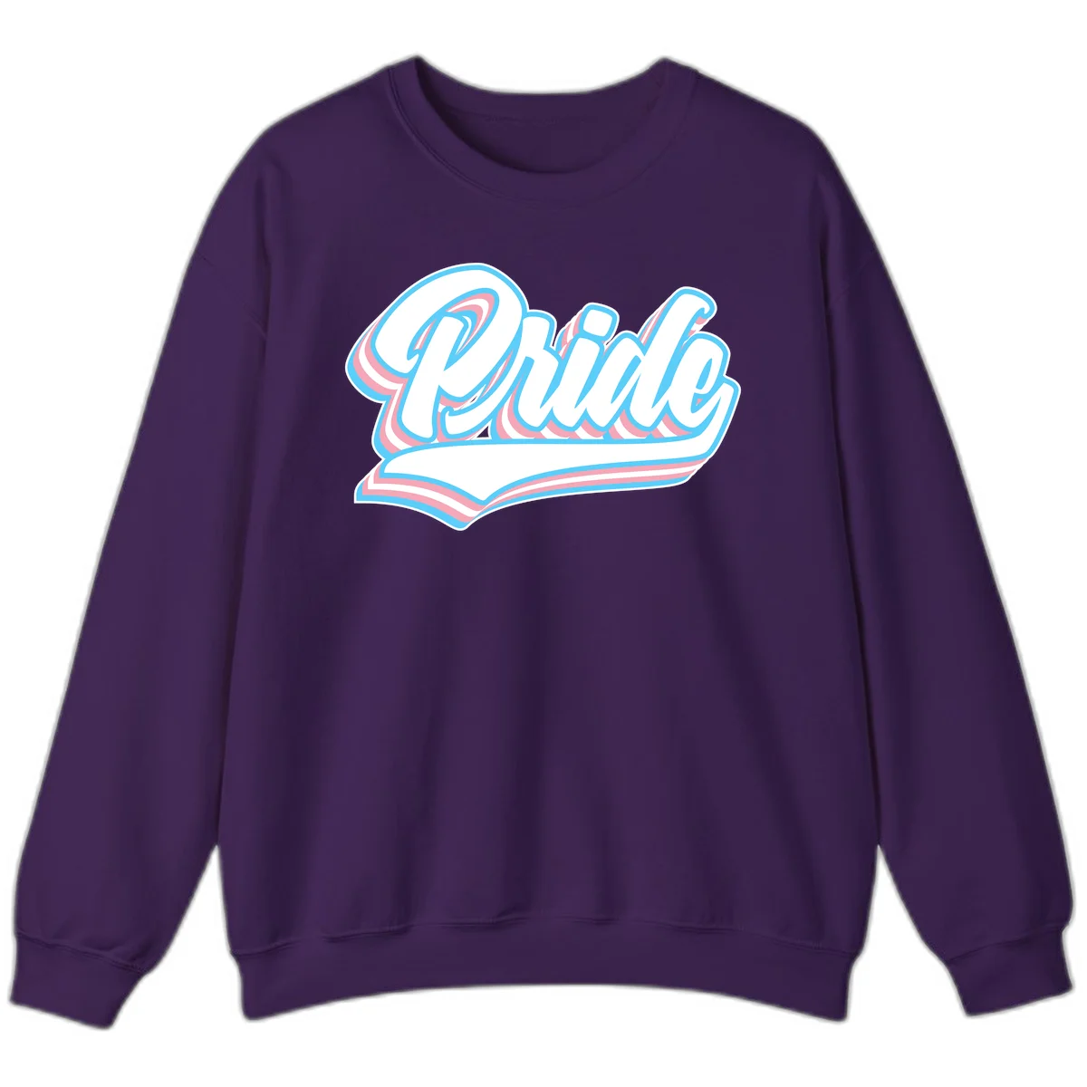 Retro pride wave script design with blue and pink layered lettering and curved banner in Purple