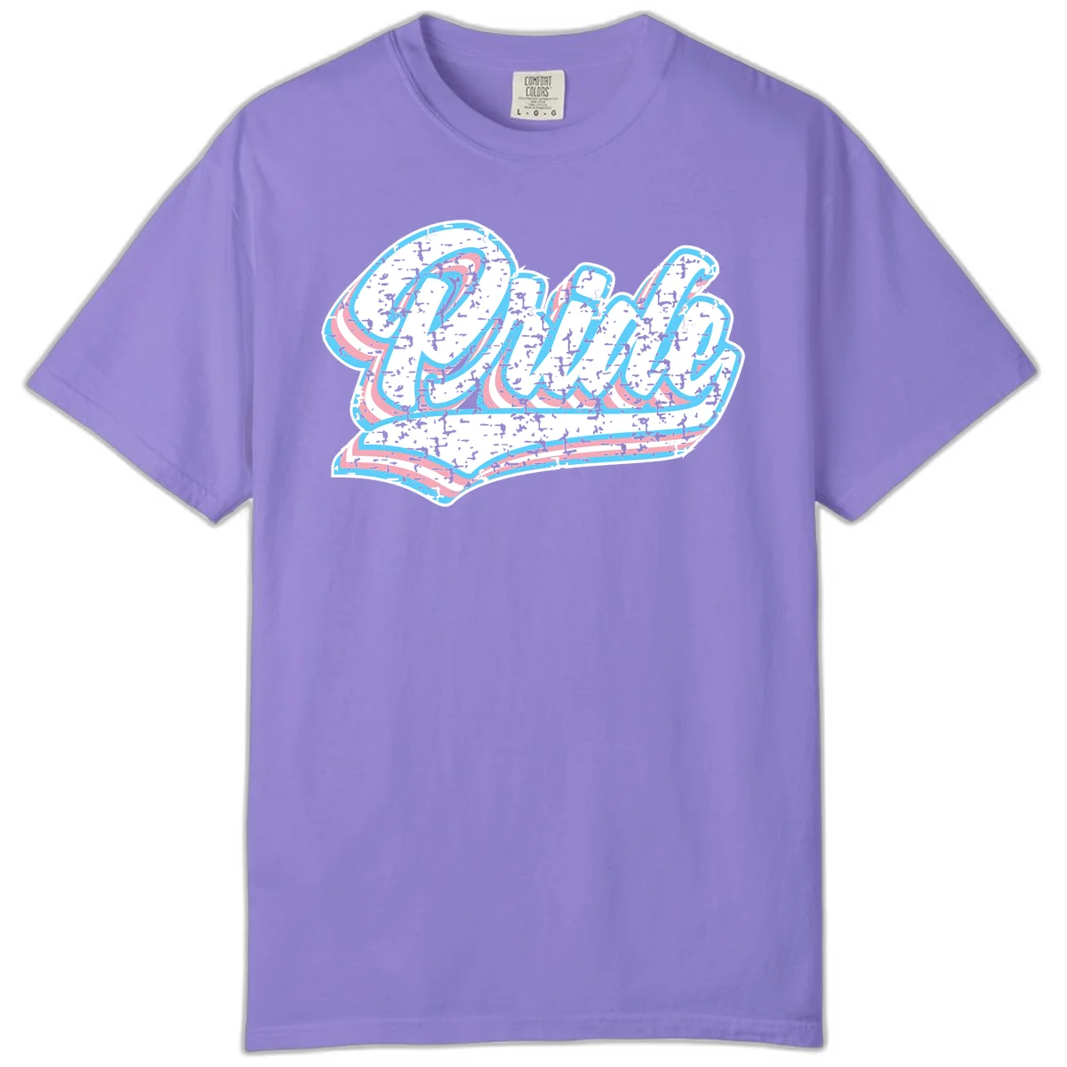 Wavy layered typography design with blue and pink textured letters creating dimensional flowing text art in Violet