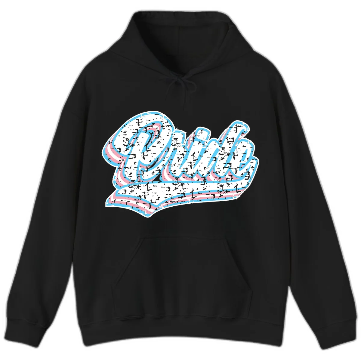 Wavy layered typography design with blue and pink textured letters creating dimensional flowing text art in Black