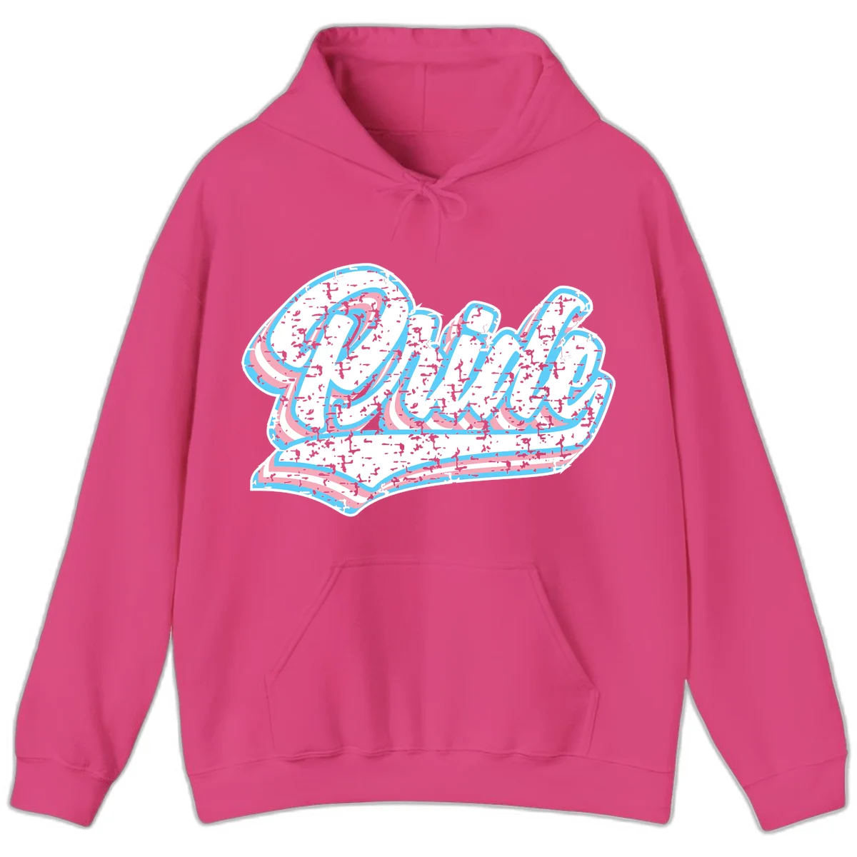 Wavy layered typography design with blue and pink textured letters creating dimensional flowing text art in Heliconia