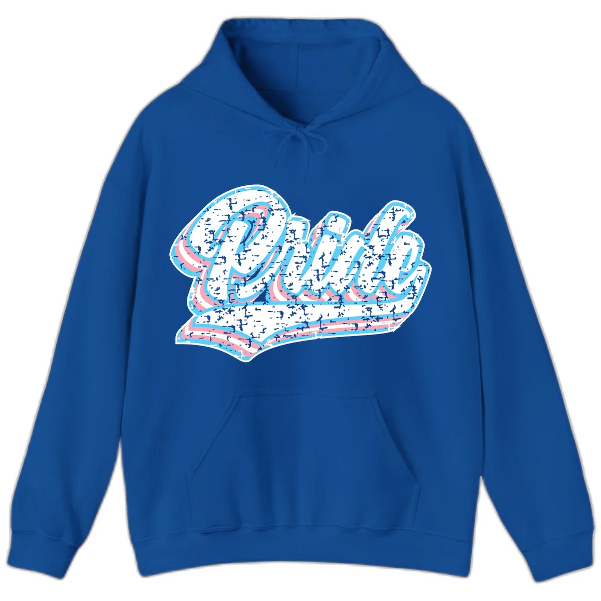 Wavy layered typography design with blue and pink textured letters creating dimensional flowing text art in Royal