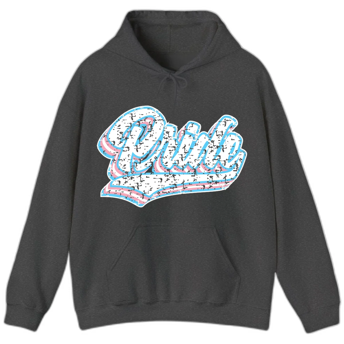 Wavy layered typography design with blue and pink textured letters creating dimensional flowing text art in Dark Heather