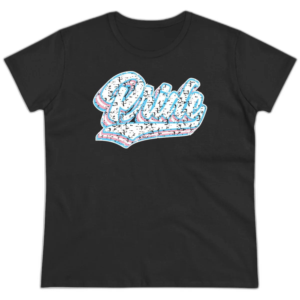 Wavy layered typography design with blue and pink textured letters creating dimensional flowing text art in Black