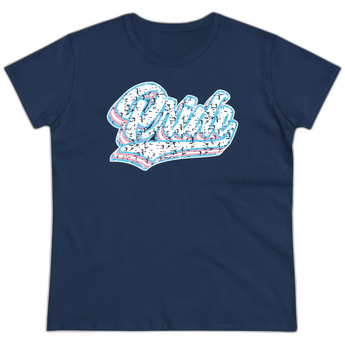 Wavy layered typography design with blue and pink textured letters creating dimensional flowing text art in Navy