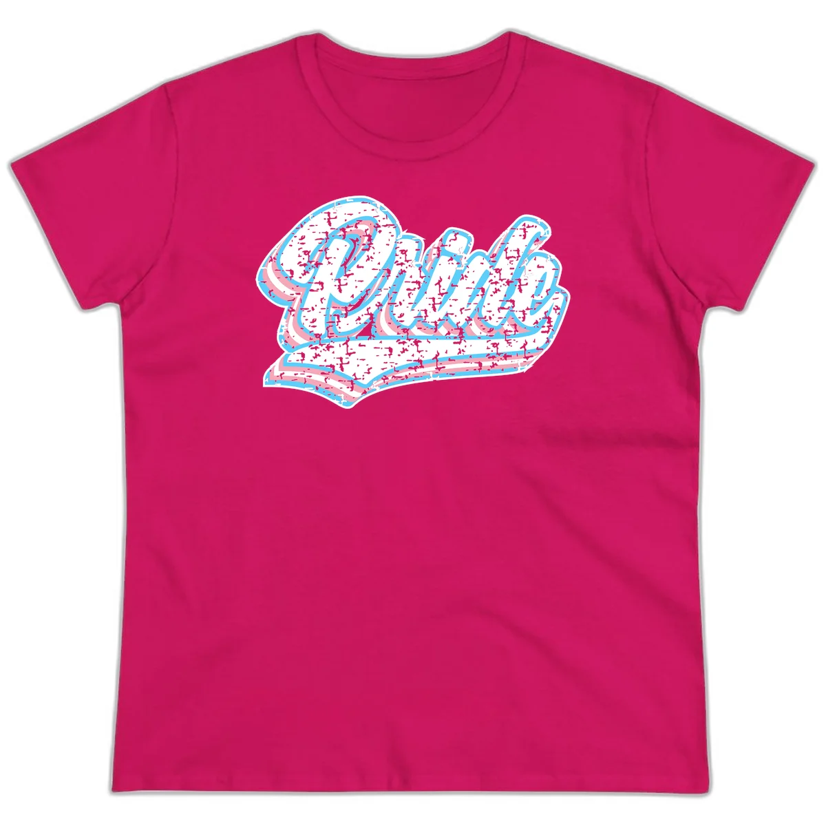 Wavy layered typography design with blue and pink textured letters creating dimensional flowing text art in Heliconia