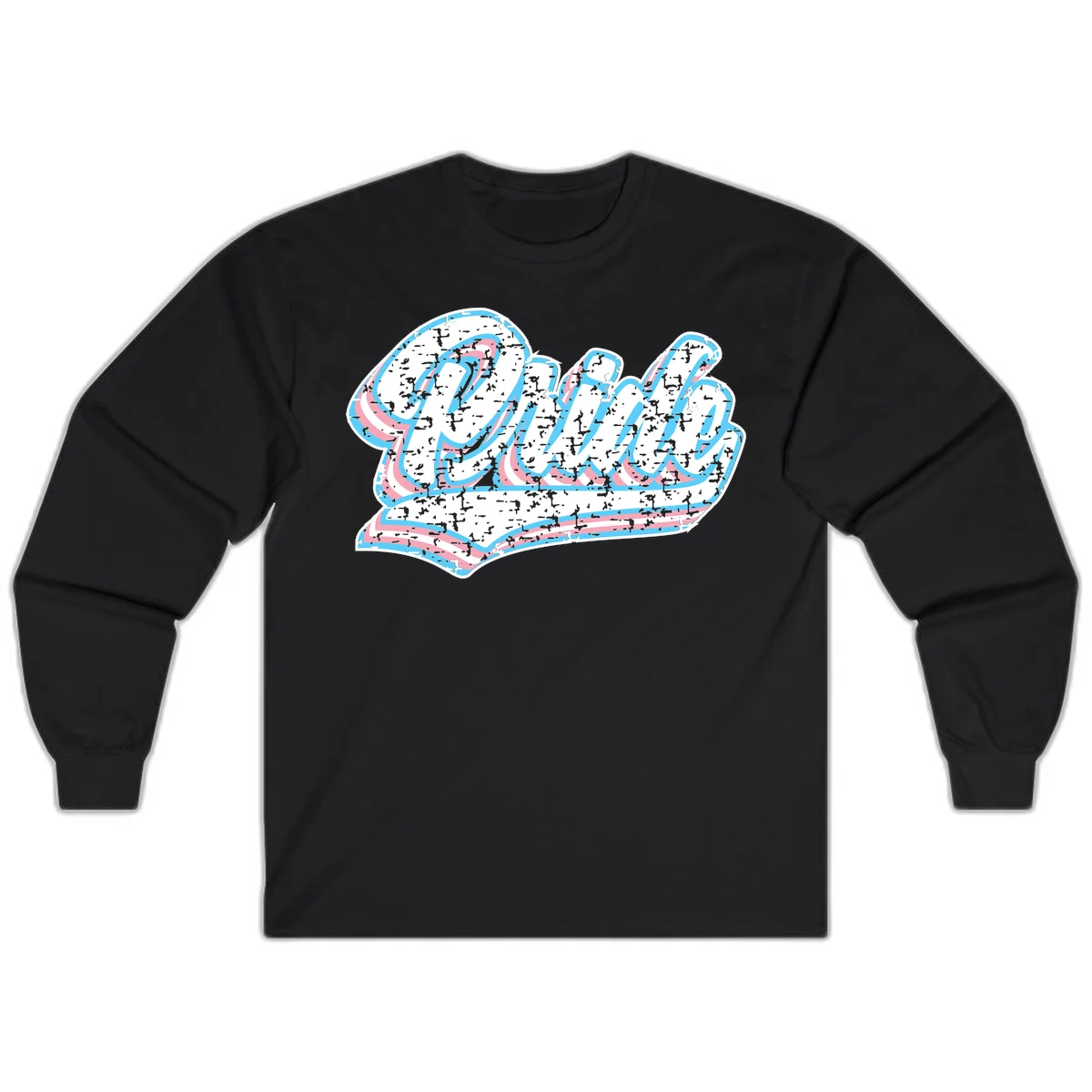 Wavy layered typography design with blue and pink textured letters creating dimensional flowing text art in Black